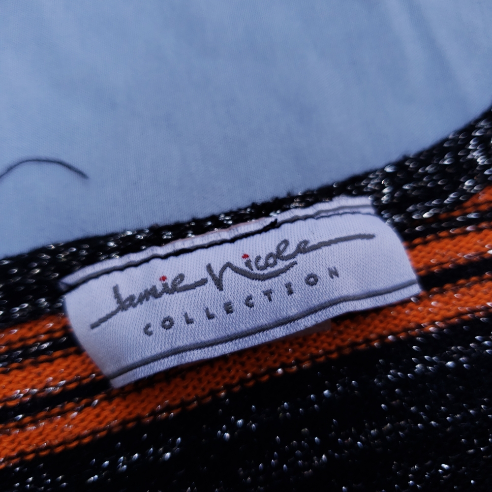 Jamie Nicole Collection Orange black and hot pink striped knit top - Picture 2 of 4